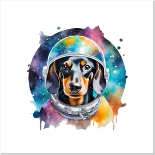 Rainbow Galaxy Astronaut Dachshund Posters and Art